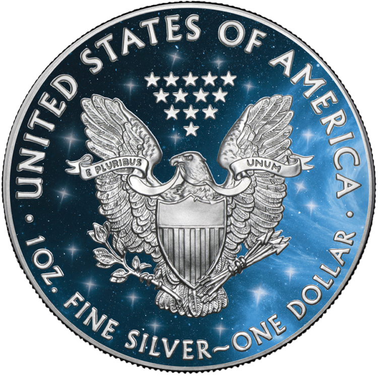 1 Troy ounce silver coin Glowing Galaxy American Eagle 2021 angle 2