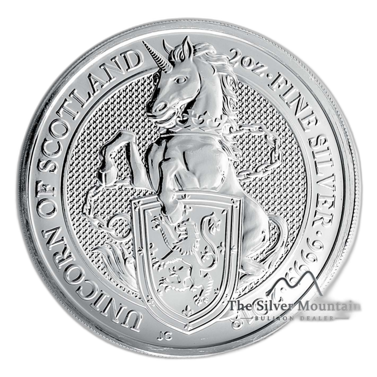 2 Troy ounce zilveren Queens Beast 2018 Unicorn voorkant