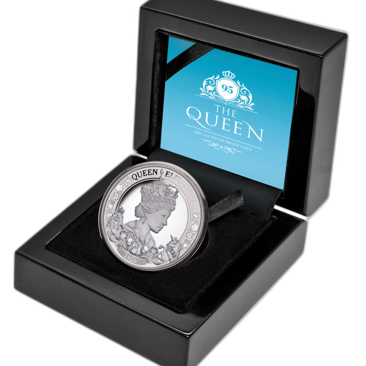 1 troy ounce zilveren munt Queen Elizabeth II 95e verjaardag 2021 proof achterkant