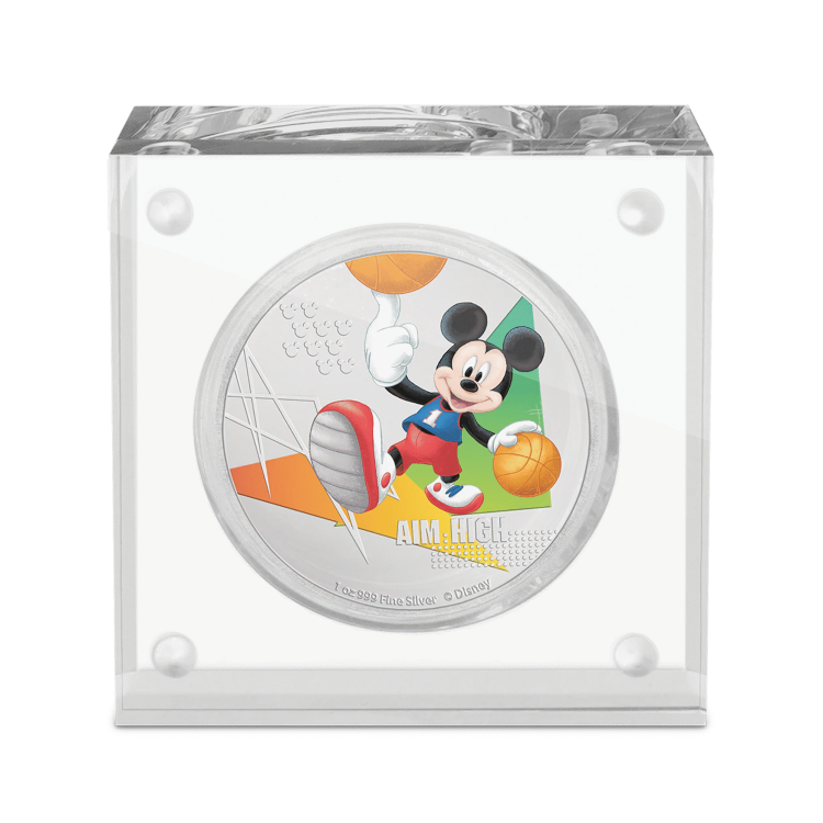 1 troy ounce silver coin Disney Mickey Mouse - Aim High 2020 Proof angle 1