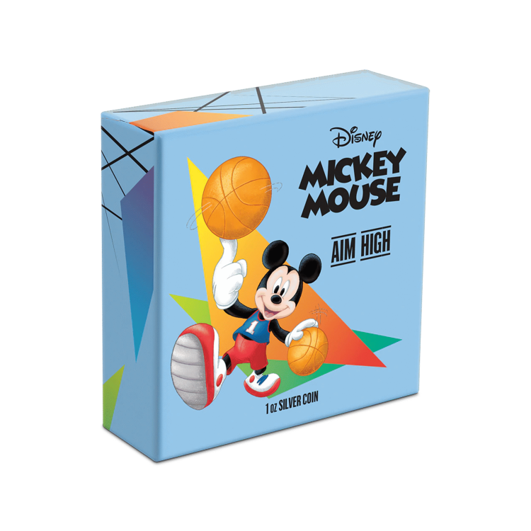 1 troy ounce silver coin Disney Mickey Mouse - Aim High 2020 Proof angle 3
