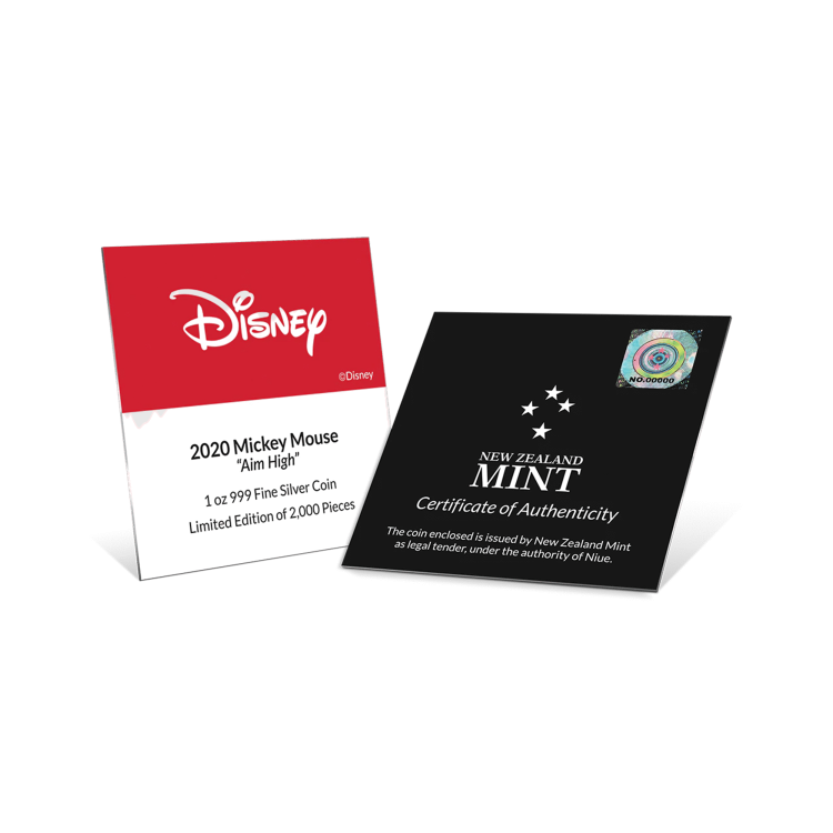1 troy ounce silver coin Disney Mickey Mouse - Aim High 2020 Proof angle 4