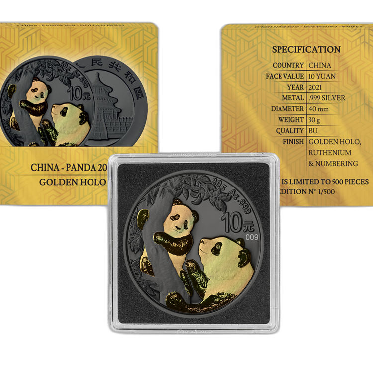 30 grams silver coin golden holo series Panda 2021 back