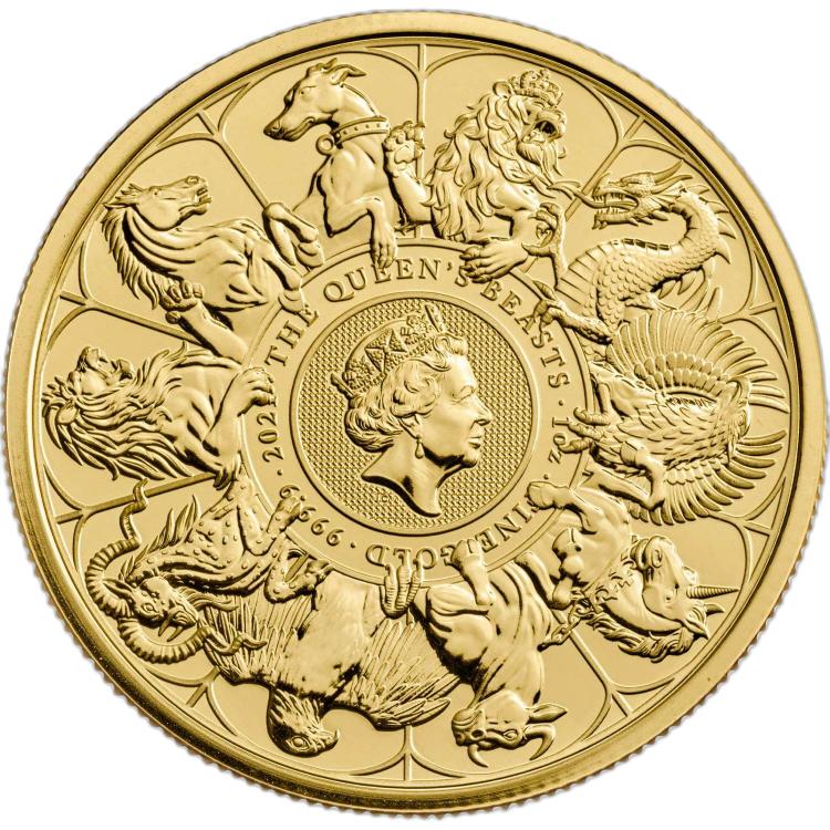 1 troy ounce gouden Queen's Beasts Completer 2021 achterkant