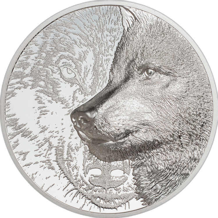 3 troy ounce zilveren munt Mystic Wolf 2021 Proof achterkant