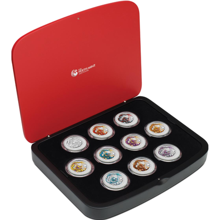 Ten-coin set Lunar Series 2012 Year of the Dragon front