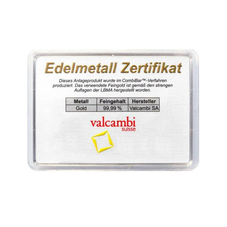 5x 1 gram gouden Valcambi CombiBar achterkant