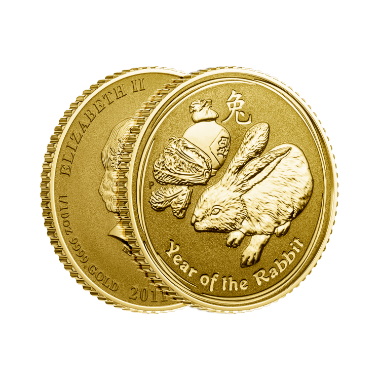 1/10 Troy ounce gouden munt Lunar 2011 perspectief 2
