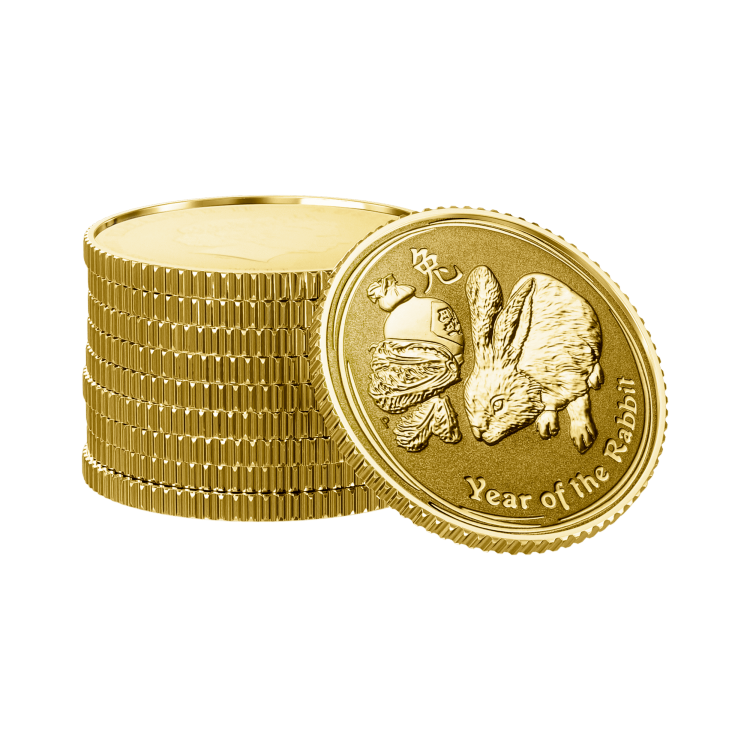 1/10 Troy ounce gouden munt Lunar 2011 perspectief 3