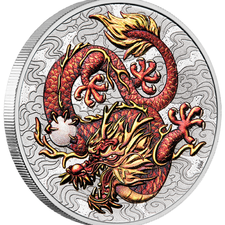 Silver coin Chinese myths and legends dragon colored 2021 back