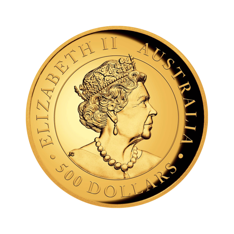5 troy ounce gouden munt Kookaburra 2021 Proof achterkant
