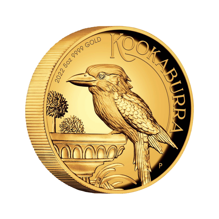 5 troy ounce gouden munt Kookaburra 2021 Proof perspectief 1
