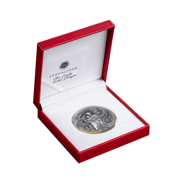 3 troy ounce zilveren munt de dame en de draak 2021 perspectief 3