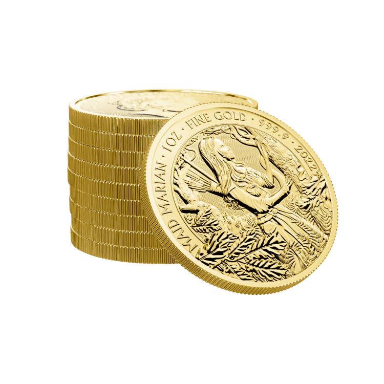 1 troy ounce gouden munt Maid Marian 2022 perspectief 3