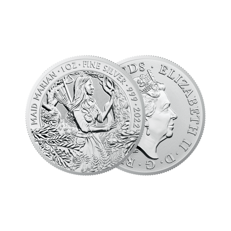 1 troy ounce zilveren munt Maid Marian 2022 perspectief 1
