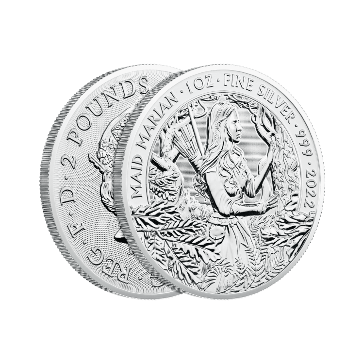 1 troy ounce zilveren munt Maid Marian 2022 perspectief 2