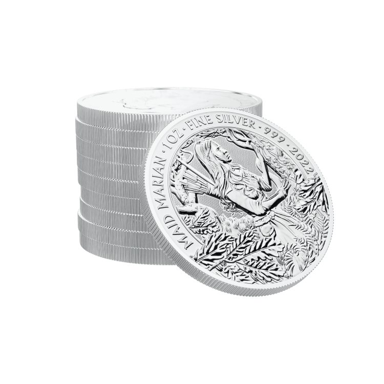 1 troy ounce zilveren munt Maid Marian 2022 perspectief 3