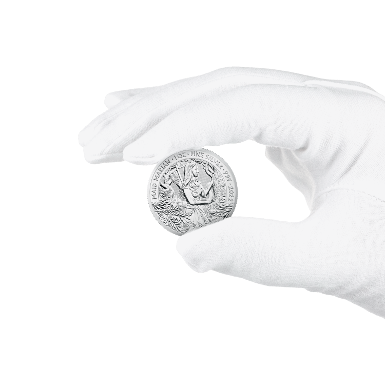 1 troy ounce zilveren munt Maid Marian 2022 perspectief 4