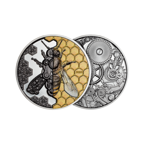 3 troy ounce zilveren munt evolutie van het uurwerk - mechanische bij 2020 voorkant