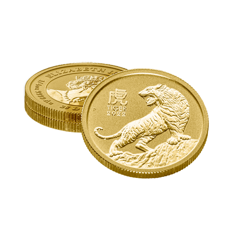 1/4 Troy ounce gouden munt Lunar 2022 perspectief 3