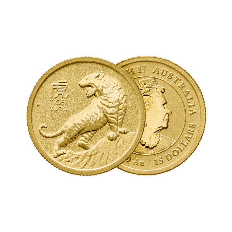 1/10 Troy ounce gouden munt Lunar 2022 perspectief 1