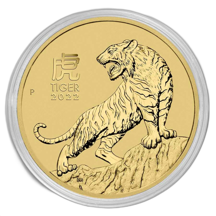 10 Troy ounce gouden munt Lunar 2022 perspectief 1