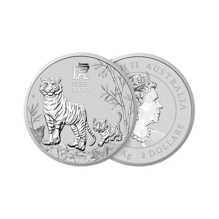2 troy ounce zilveren munt Lunar 2022 perspectief 1