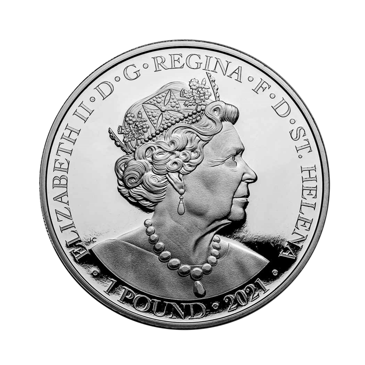 1 troy ounce zilveren munt St. Helena’s Napoleon Angel Proof achterkant