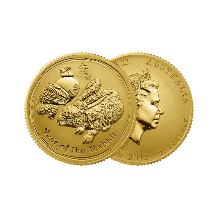 1/4 Troy ounce gouden munt Lunar 2011 perspectief 1
