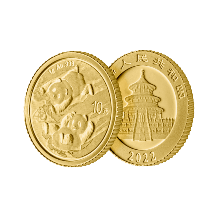 1 Gram gold coin Panda 2022 angle 2