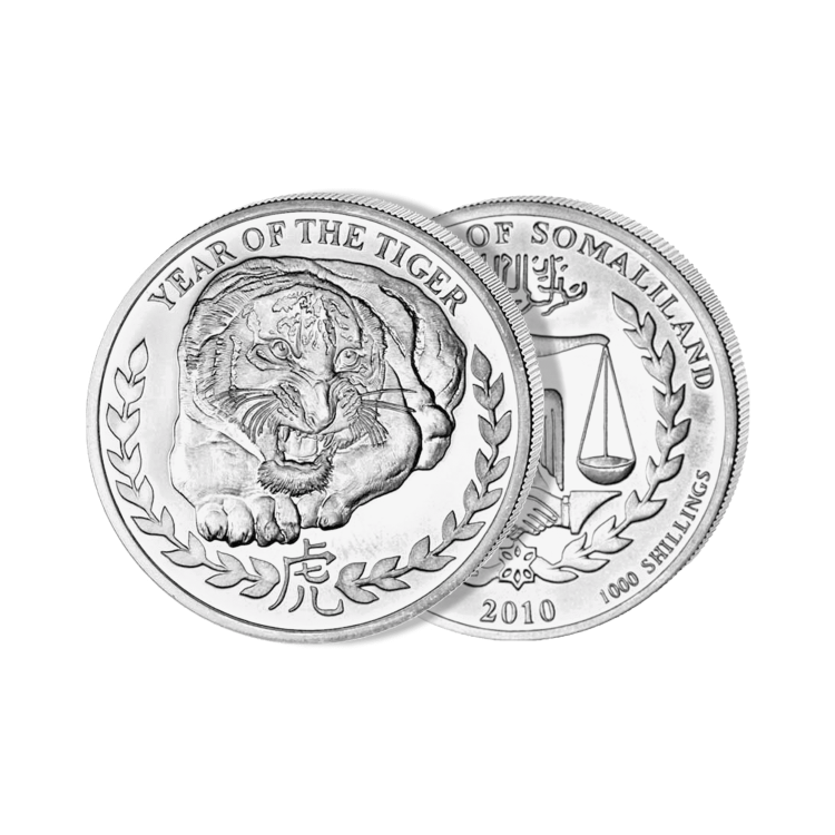 1 troy ounce zilveren munt jaar van de tijger 2010 - somaliland perspectief 1