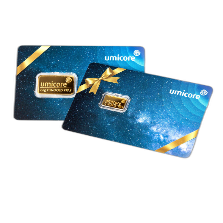 1 gram goudbaar Umicore geschenkkaart perspectief 1