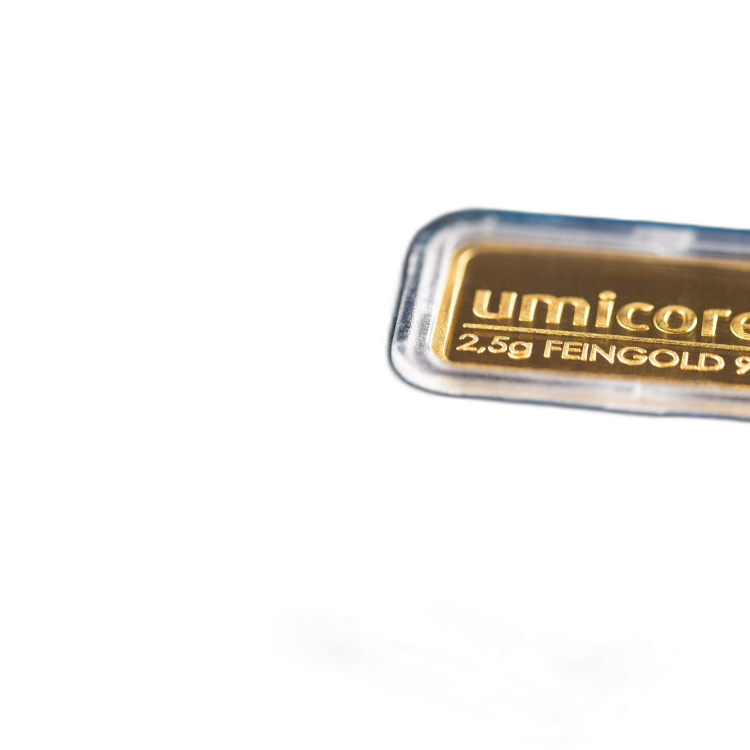 2,5 gram goudbaar Umicore geschenkkaart achterkant