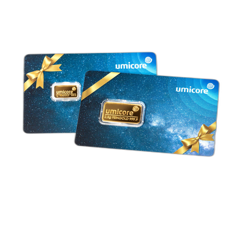 2,5 gram goudbaar Umicore geschenkkaart perspectief 2