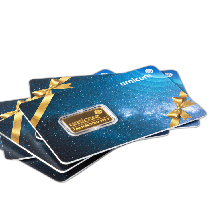 2,5 gram goudbaar Umicore geschenkkaart perspectief 3