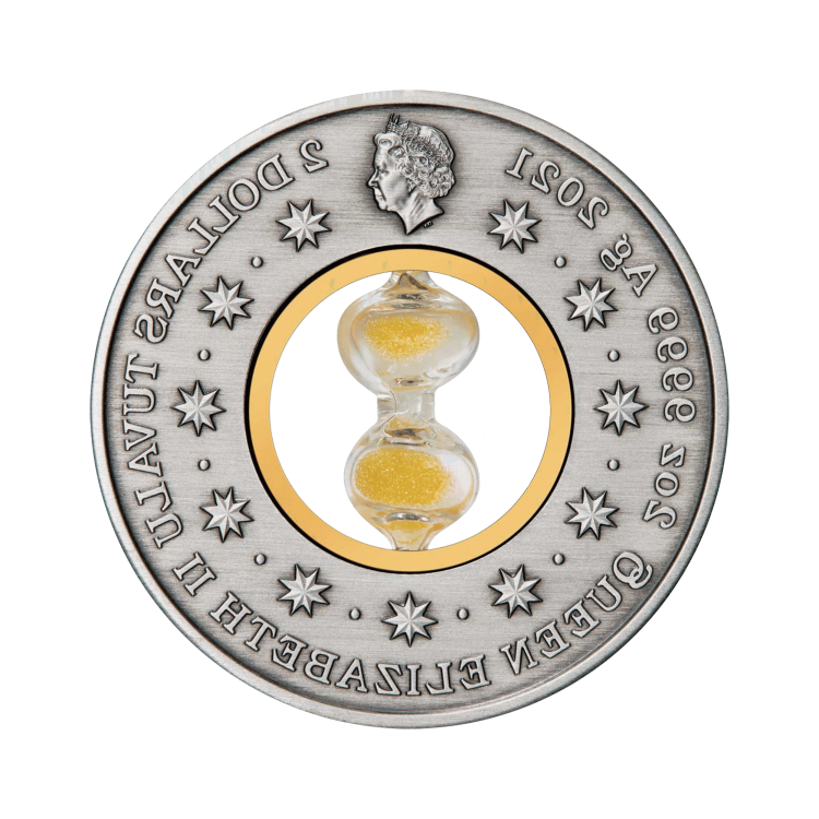 2 Troy ounce silver hourglass coin 2021 back