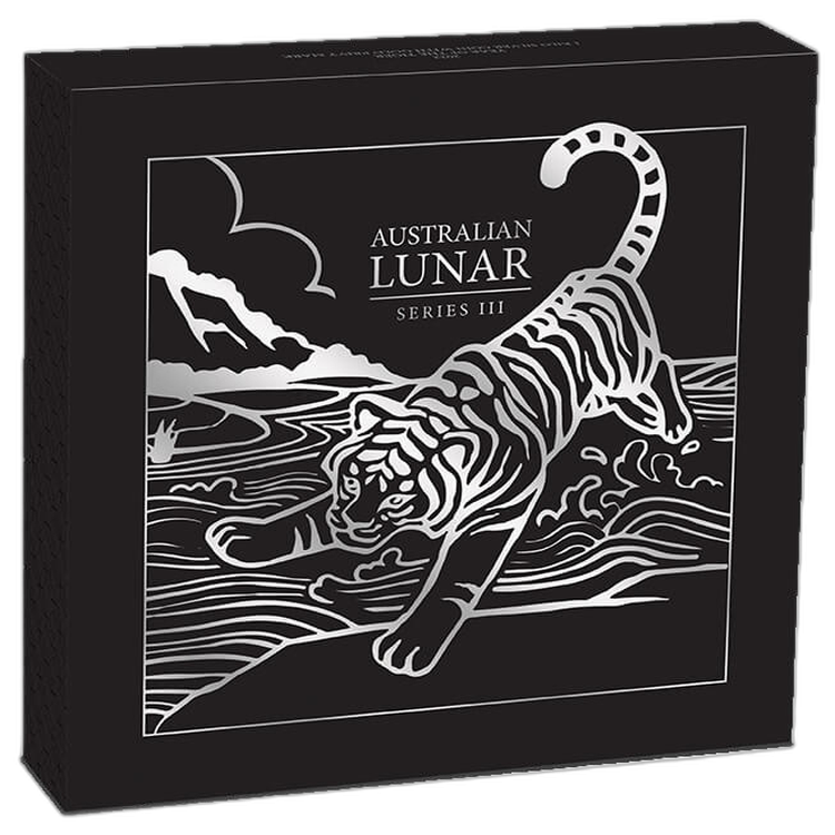 1 Kilo silver coin Lunar year of the Tiger 2022 gold privy mark angle 3