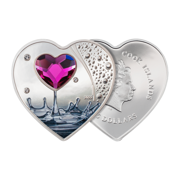 Zilveren munt harten briljante liefde 2022 Proof perspectief 3