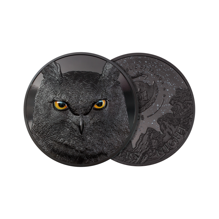 2 troy ounce silver coin Eagle Owl - Hunters By Night 2021 angle 2