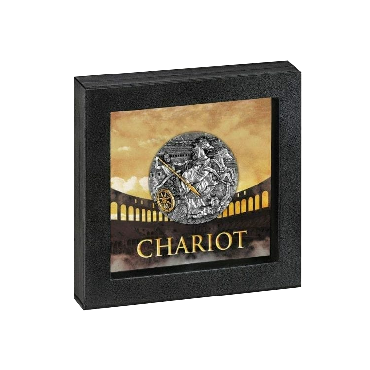 2 Troy ounce silver Chariot coin 2019 Proof angle 2