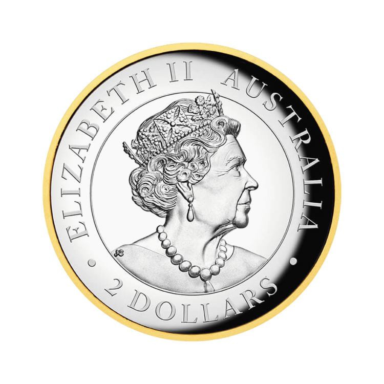 2 troy ounce gold gilded silver coin Kookaburra 2021 Proof back