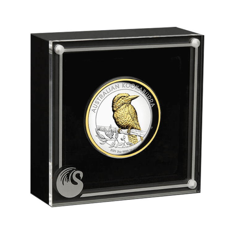 2 troy ounce gold gilded silver coin Kookaburra 2021 Proof angle 2