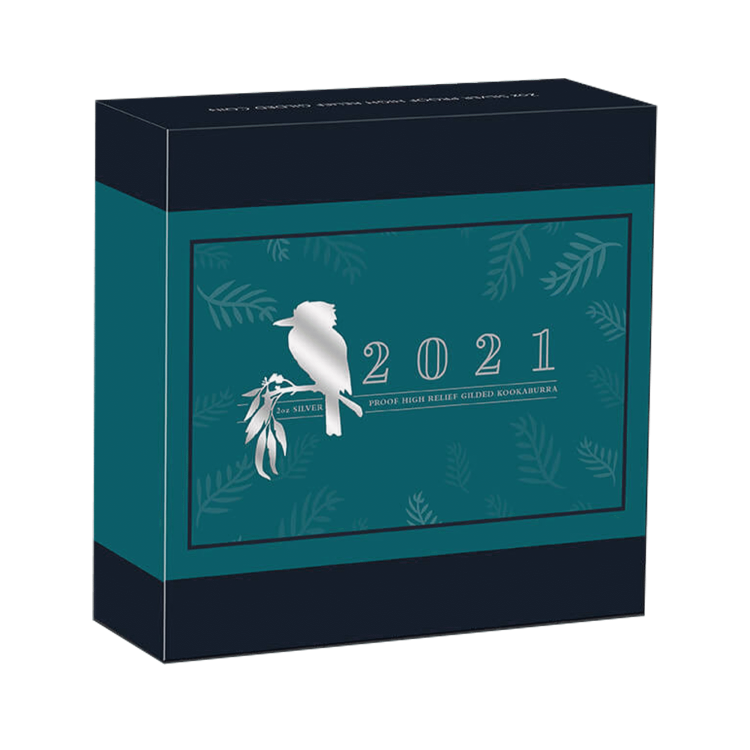 2 troy ounce gold gilded silver coin Kookaburra 2021 Proof angle 3