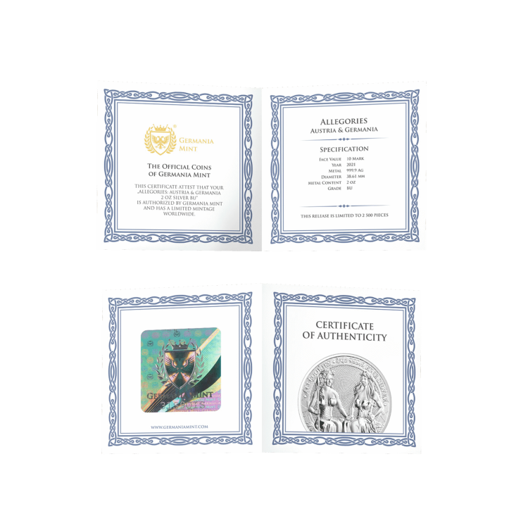 2 troy ounce zilveren munt Germania Allegories 2021 perspectief 3