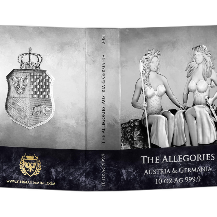 10 troy ounce zilveren munt Germania Allegories 2021 perspectief 1
