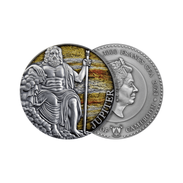 3 troy ounce zilveren munt Jupiter 2021 - Antieke afwerking perspectief 1