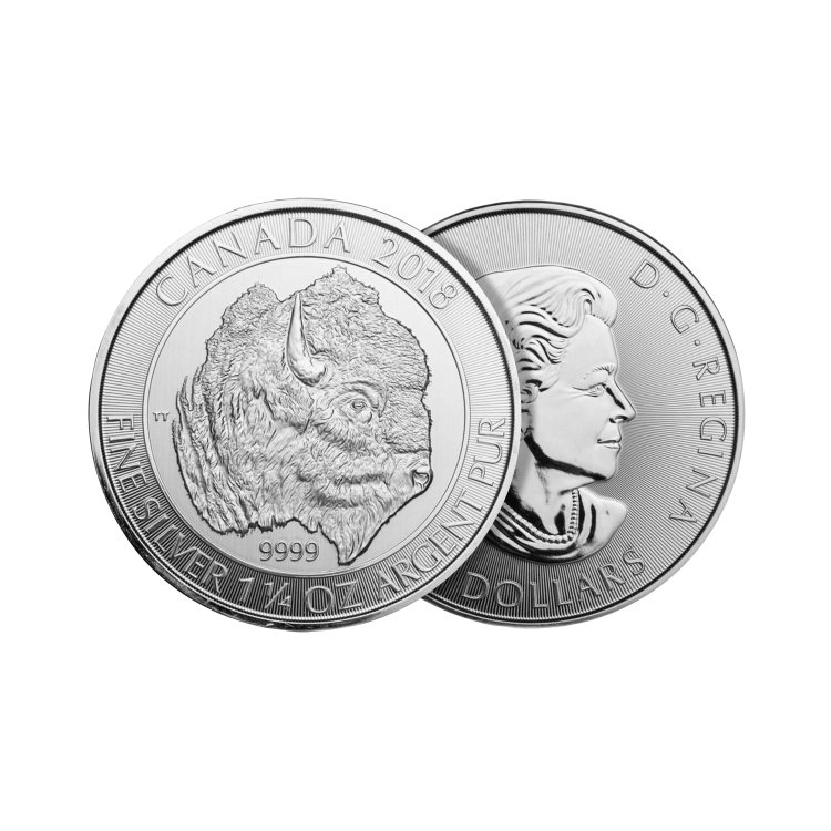 1.25 troy ounce silver coin Bison various years angle 1