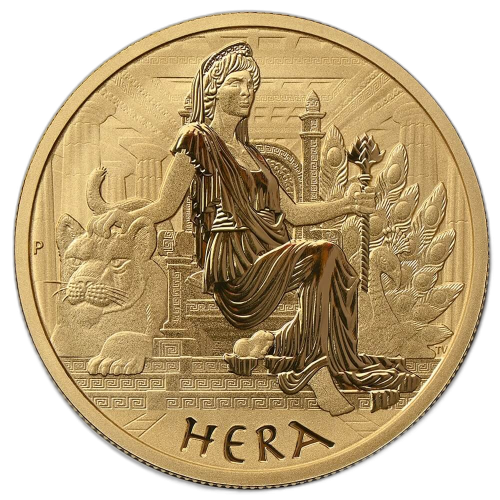 1 troy ounce gouden munt goden van Olympus Hera 2022 voorkant