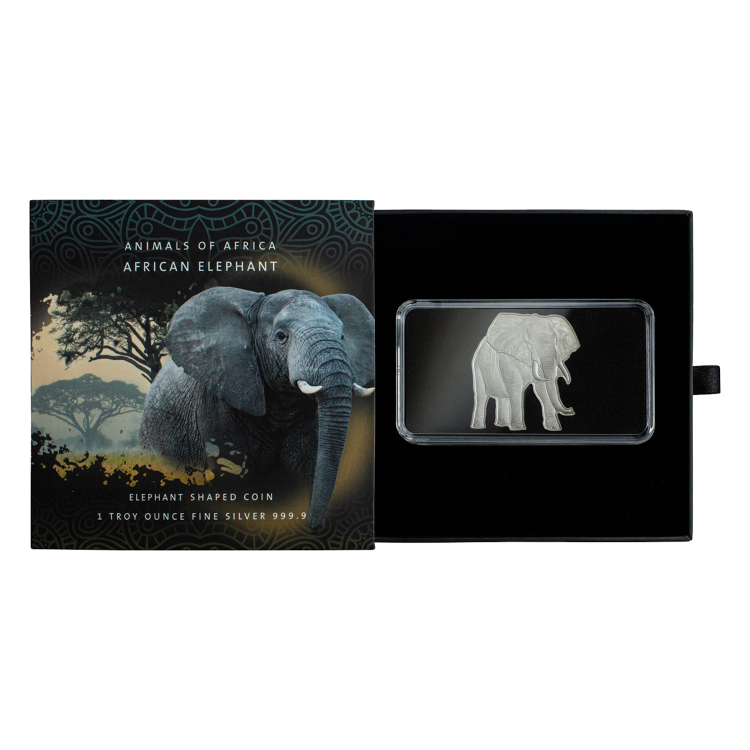 1 troy ounce silver coin African Elephant 2021 angle 2