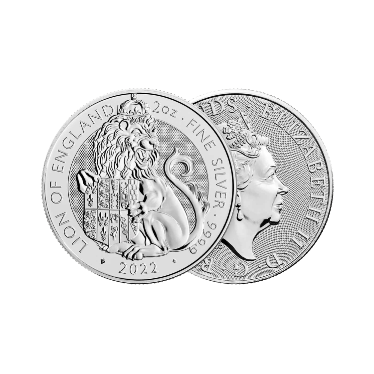 2 troy ounce zilveren munt Tudor Beasts Lion 2022 perspectief 1